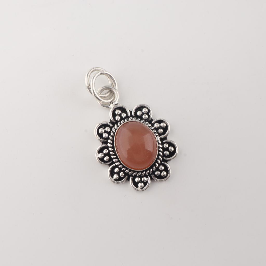 Peach Moonstone Gemstone 925 Sterling Silver Jewelry Partywear Pendant 1.4" Gift For Women CP-40-24