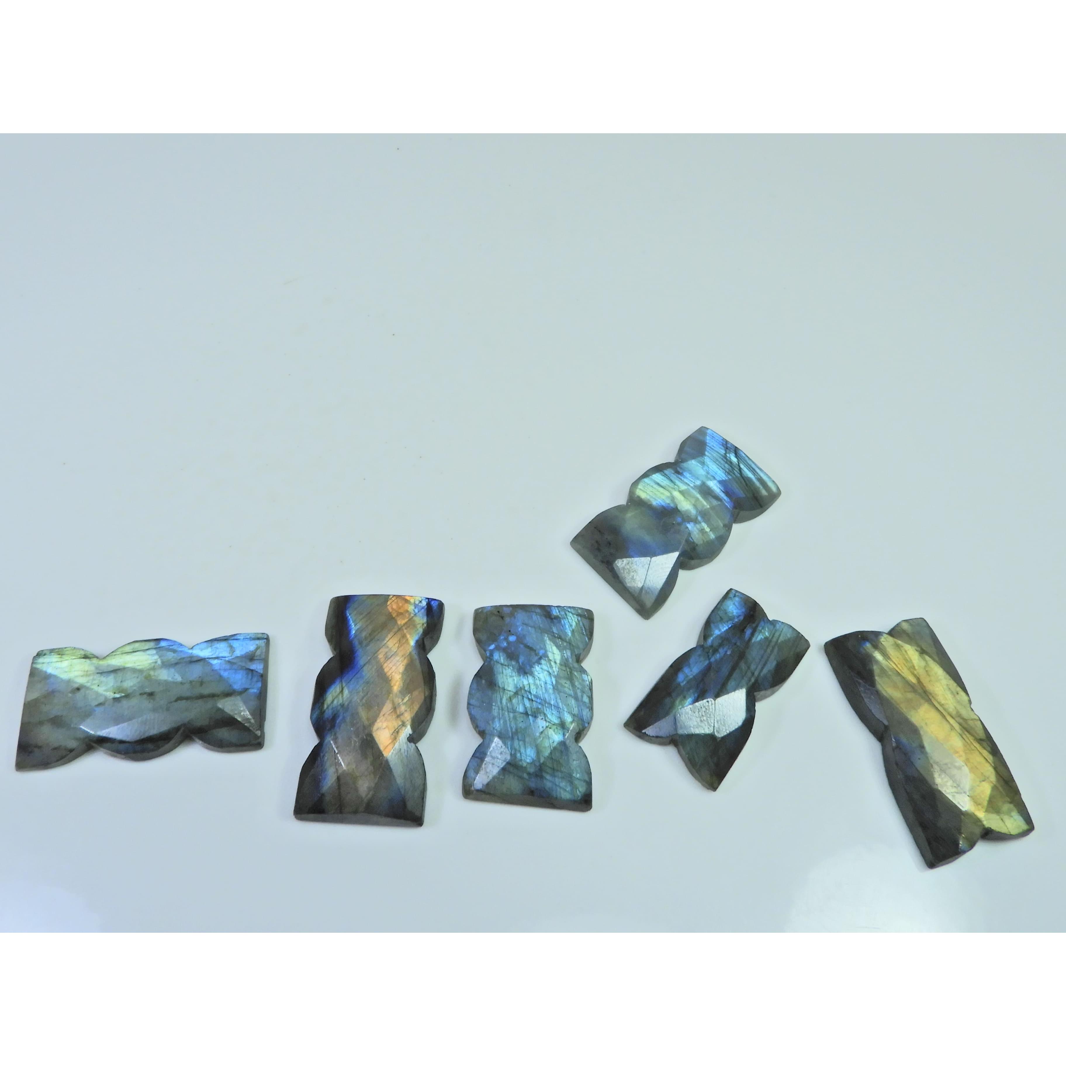 

Natural Labradorite Checker Flat Back Cloud Shape Loose Gemstone 06Pcs Lot C-2063