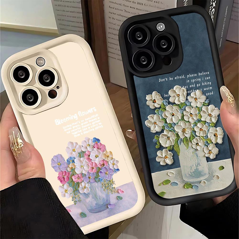 Fashionable and Colorful Bouquet Phone Case iPhone 15 Pro Max 11 12 13 16 14 Plus Silicone Shockproof Case Lens Protector Shell