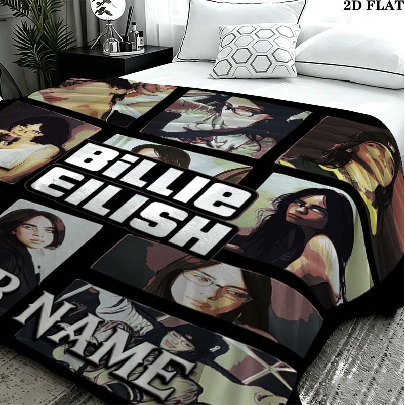 1PC Billie Eilish Custom Name Patterned Flannel Blanket Suitable For All Seasons for Home Decor Warmth and Comfort Gifts Holiday Present
