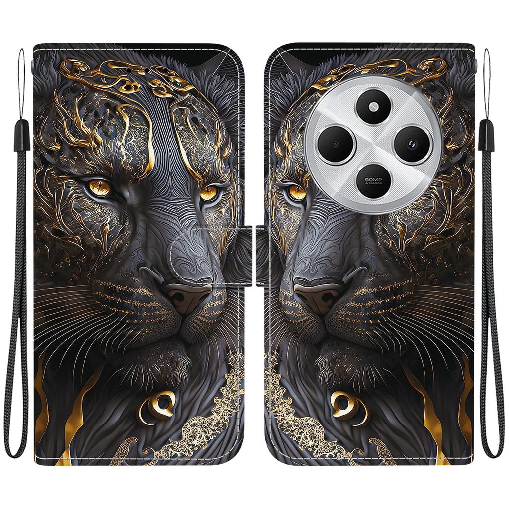 Handgefertigte PU-Leder-Klapphülle für Redmi 14C Rutschfeste stoßfeste Hülle mit Handschlaufe & Herz/Rose Katze Designs