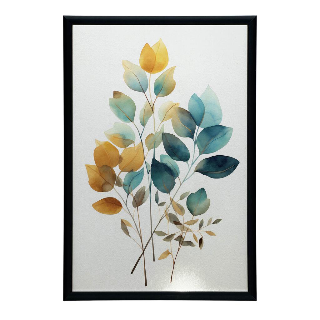 Golden Leaves In Watercolor Golden Leaves In Watercolor, 40X50 Cm, Gold Aluminum Frame, 230 Gsm Matte Paper