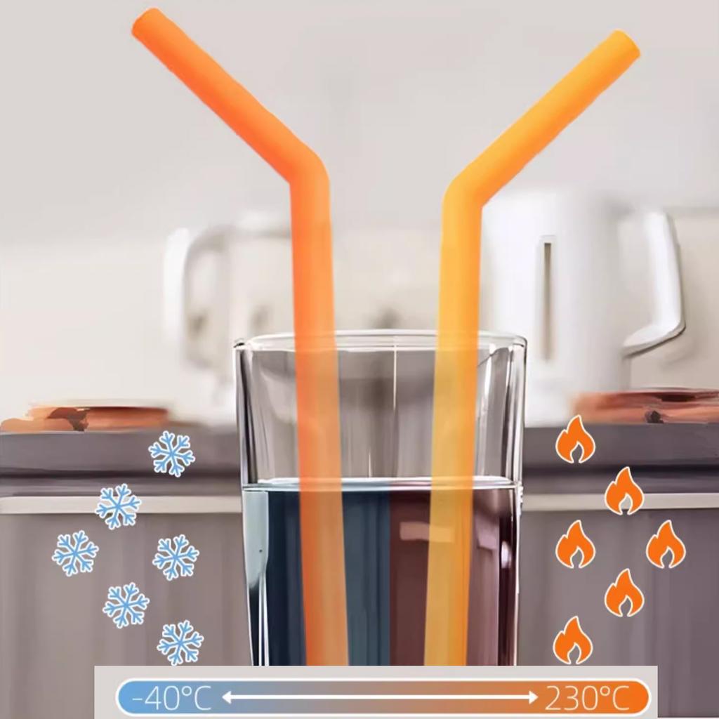 Reusable Silicone Drinking Straws Set with Cleaning Brushes, 10inch long Flexible Portable Straws, for Water Juices Smoothies