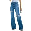 Autumn new high-waisted jeans for women, washed ripped wide-leg denim trousers