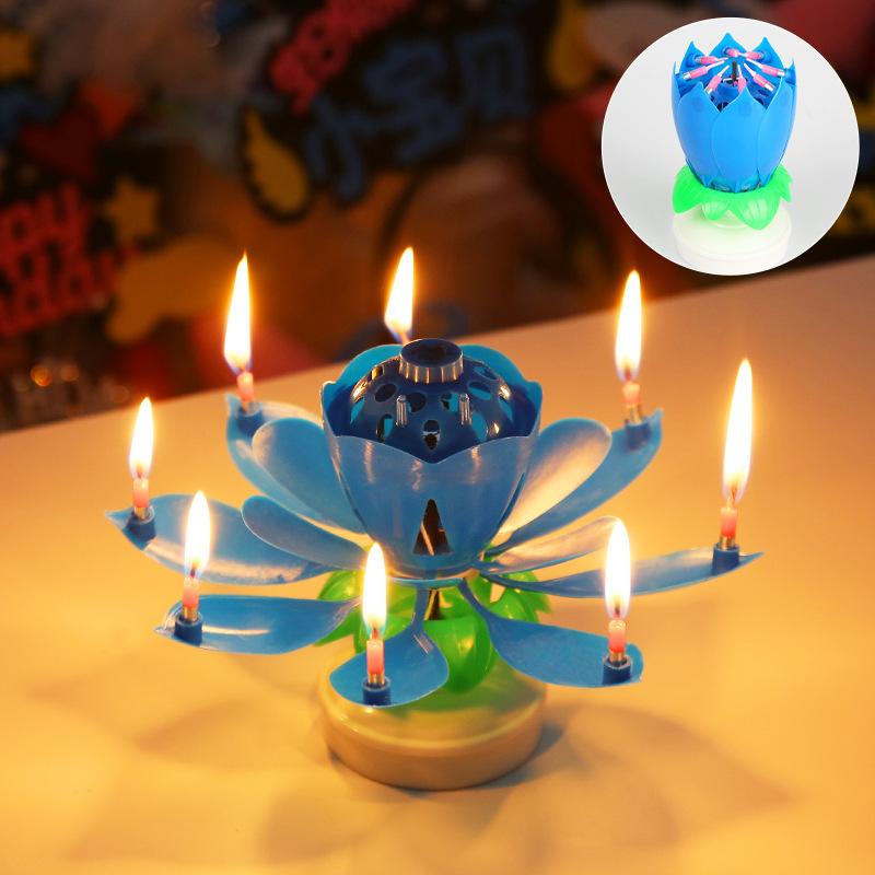 Lotus Music Birthday Candle Children's Creative Rotating Blossom Singing Lotus Lantern Cake Decoration