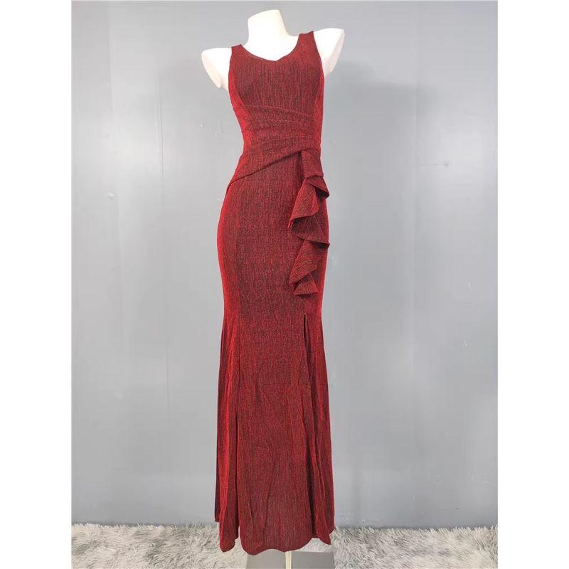 

Экспорт Одиночный Модный Стиль Сексуальный Сексуальный Стиль Платье V-образный вырез Яркий шелк Талия Обтягивающее Рыбий хвост Женское платье Новый год Burgundy XL