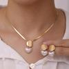 Elegant Imitation Pearl Earrings Gold Color Earrings Necklace Set Heart Shaped Jewelry Set  Evening