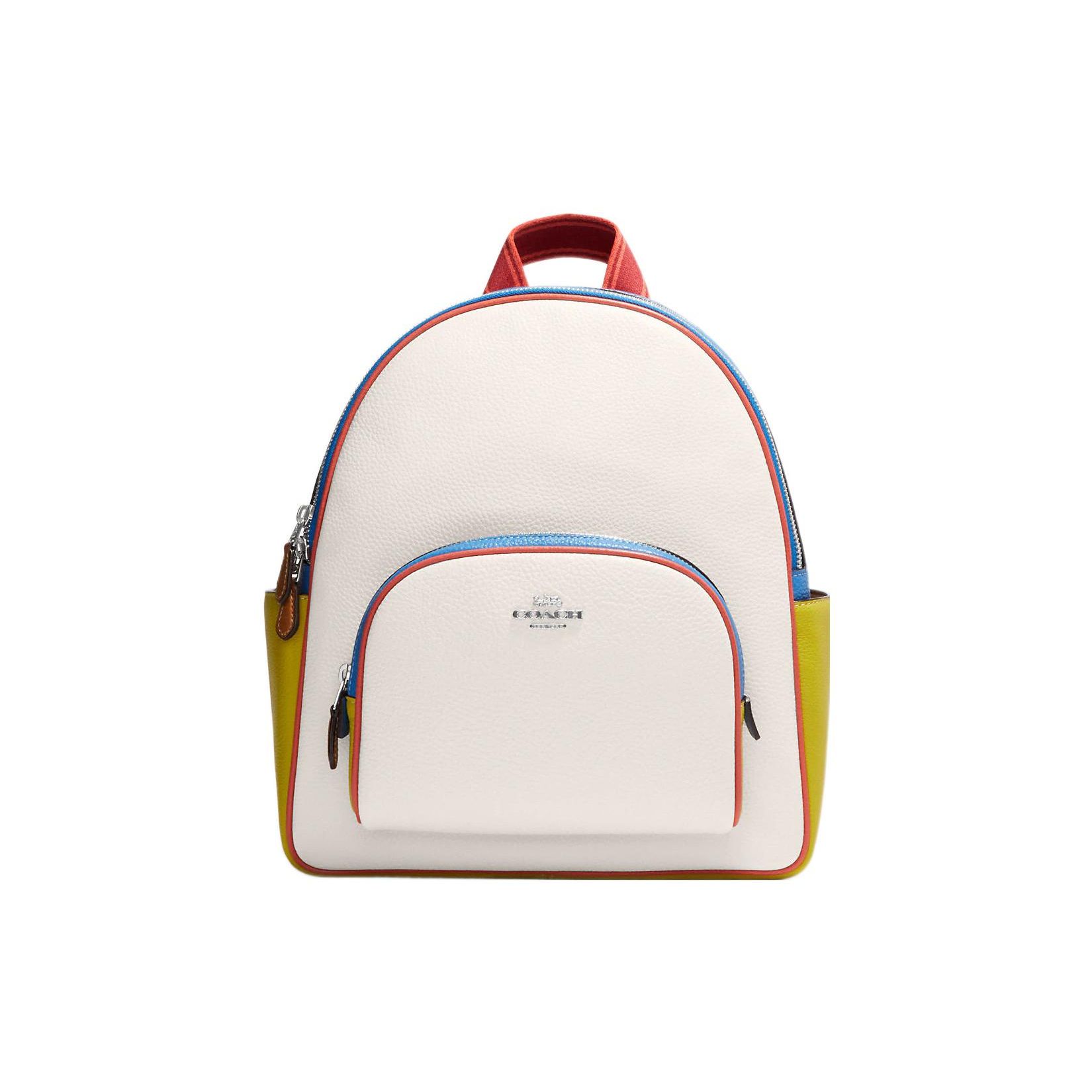 

Coach Court 27 Silver Letter Logo Zipper Closure Pebble Grain Leather Backpack Women Backpack White CJ597-SVCAH Basic Set (Bag+Dust Bag)