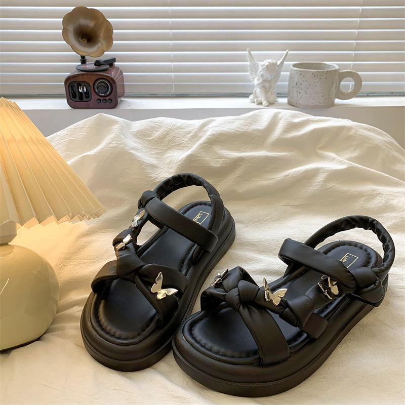 Platform sandals women's summer 2025 new bow French retro casual skirt Roman beach shoes
