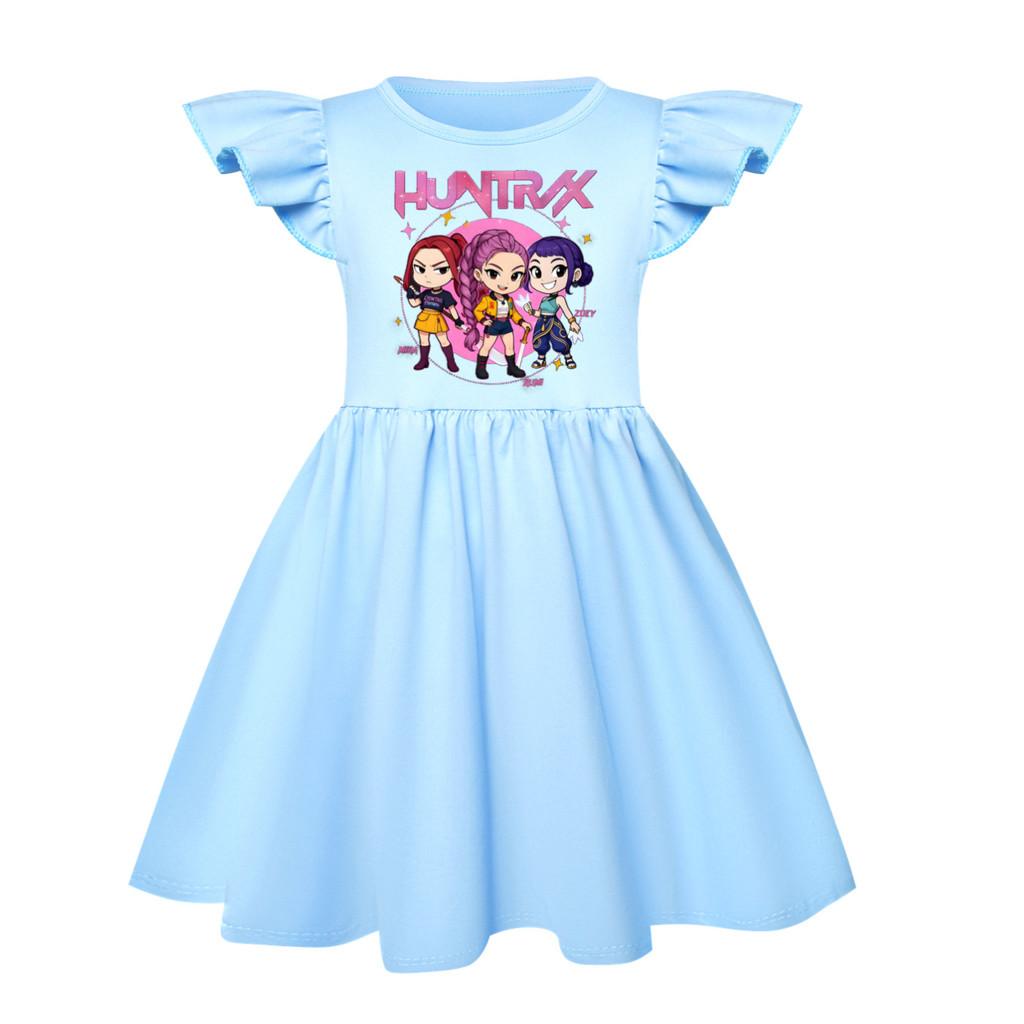 

5033 Детское платье для девочек Мира Зои Руми с принтом и оборками, с короткими рукавами, повседневное 160cm светло-синий