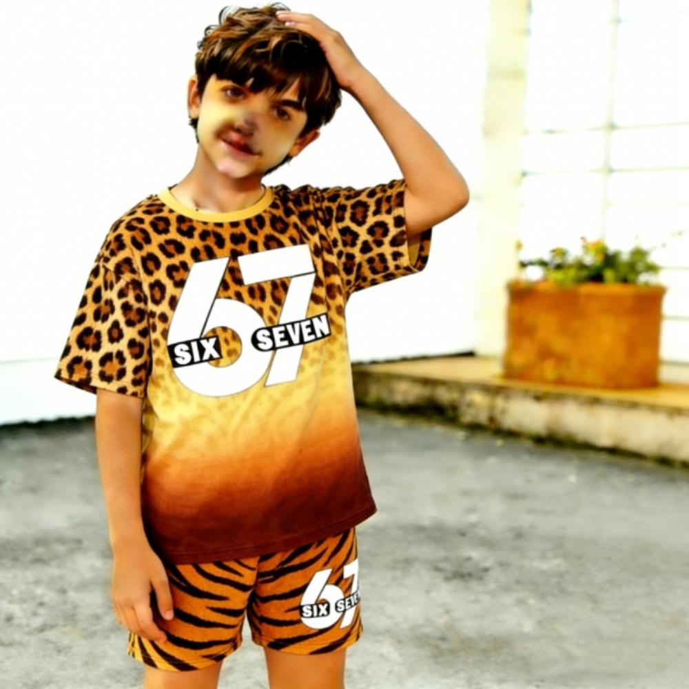 Modische Herrenkleidung Gradient Leopard 67 Bedrucktes Herren-T-Shirt und Shorts 2-teiliges Set Sommer Freizeit Outfit für Herren und Damen Oberteil