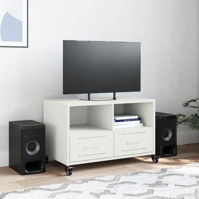 VidaXL Meuble TV, Armoire de Télévision avec Tiroirs et Étagères, Support Télé avec Rangement Salle de Séjour, Blanc 846703