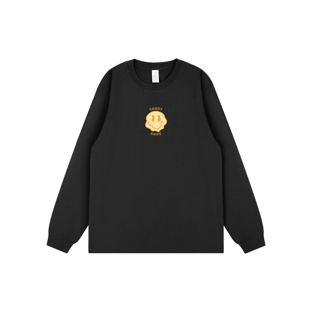 Trendy Retro Hong Kong Style Printed Couple Cuffed Sleeve Loose Long Sleeve T-shirt