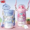 X&W Sanrio Straw Thermos Cup Cartoon Kuromi Drinking Water Bottle Stainless Steel Vacuum Flasks with 3D Creative Lid Kids Gifts