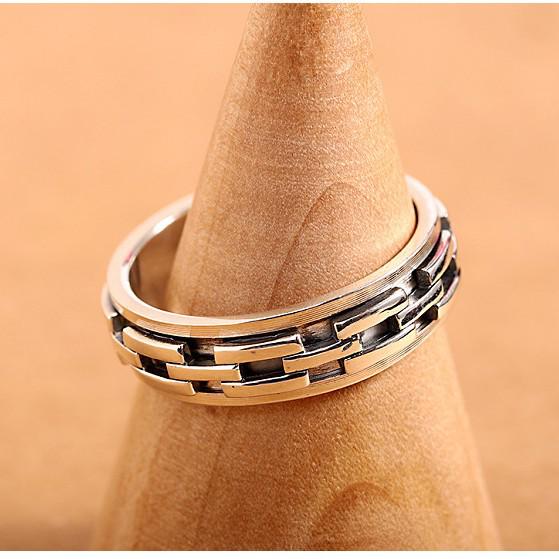 Men's Rotatable Geometric Pattern Thai Silver Ring - Aged S925 Sterling Silver