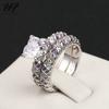 Romantic Heart Shaped 2 Pieces Ring Sets for Women Sliver Color AAA+ Cubic Zirconia Wedding Fashion Jewelry Xmas Gift DD027