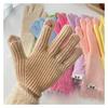 Dopamine Solid Color Warm Five Finger Gloves Versatile Knitted Cute Student Women Sweet Long Cycling Sleeves