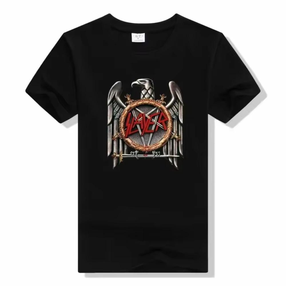 Camiseta de banda de metal Slayer con estampado de moda urbana, cuello redondo, manga corta, algodón, rock, talla grande, unisex, de alta calidad.