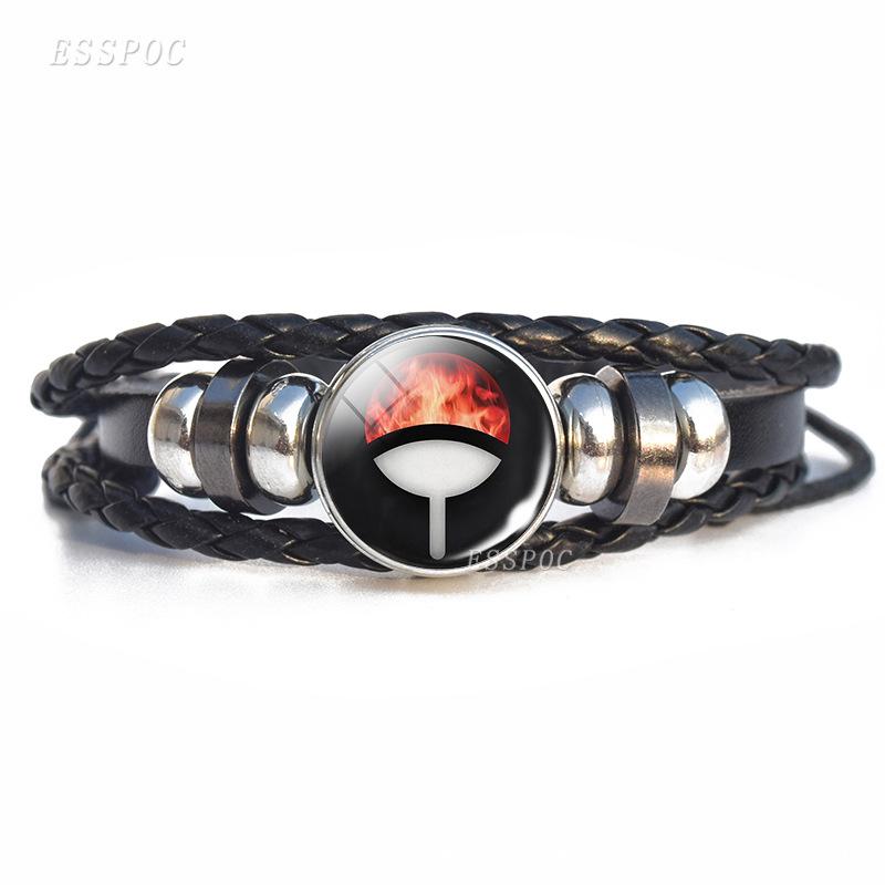 Naruto Inspired Sharingan Black Leather Men's Bracelet - Anime Gift