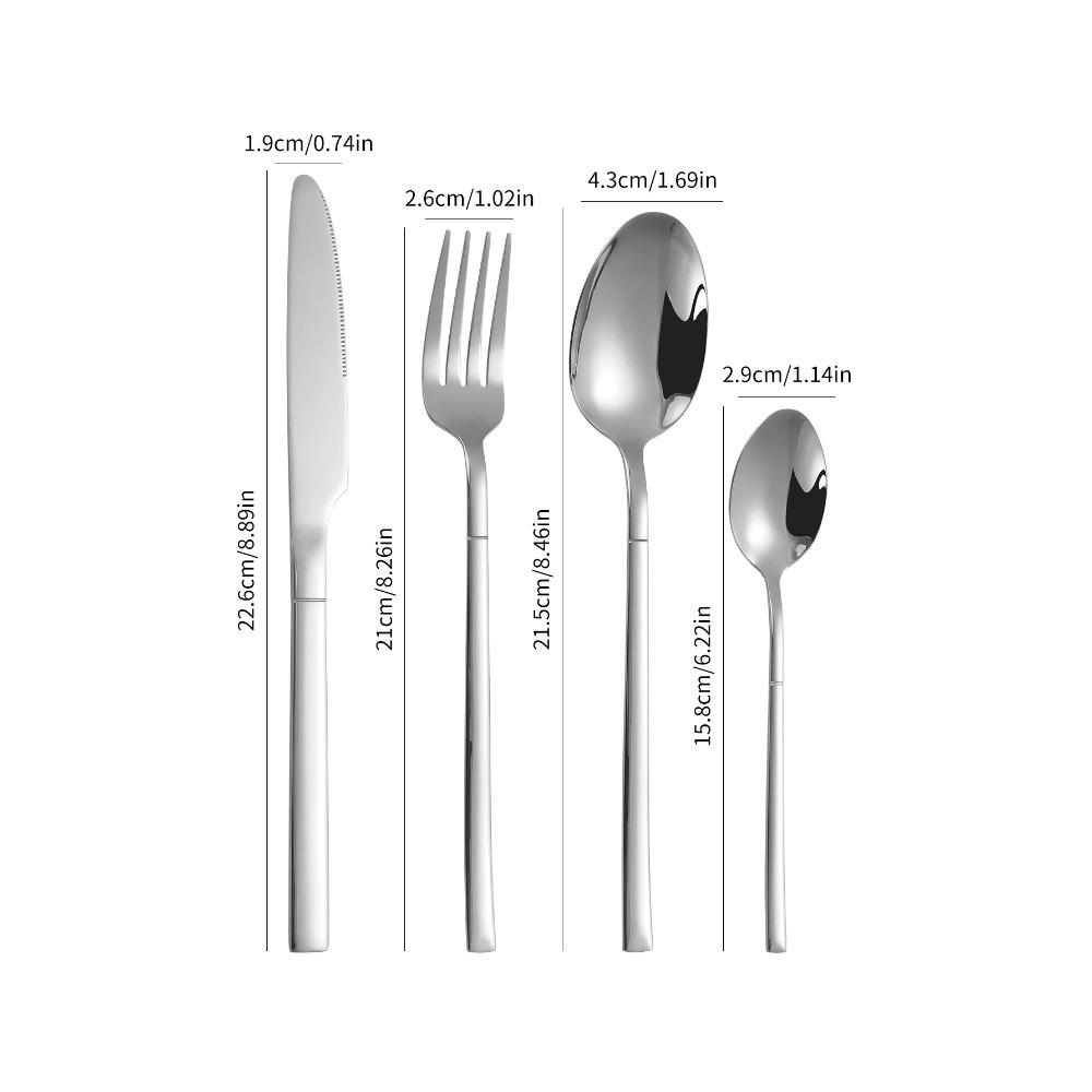 4/6/16/24 Silver Stainless Steel Tableware Set Steak Knife Dinner Fork Soup Spoon Dessert Spoon Suitable for Family Parties