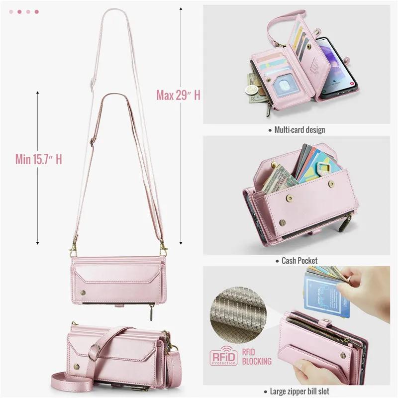Lanyard Leather Zip Wallet Card Phone Case For Samsung Galaxy A18 A17 A37 A57 A56 A36 A16 A55 A35 A15 A54 A34 A14 A53 A13 Cover