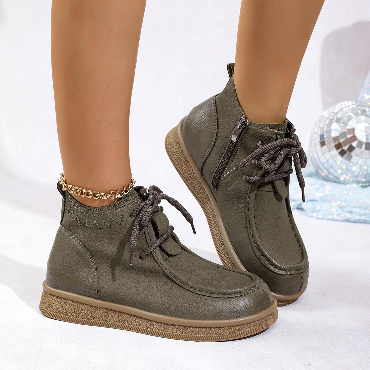 

Женские ботильоны с круглым носком, повседневные, на плоской подошве, на шнуровке, кожаные туфли, женские удобные нескользящие осенне-зимние короткие ботинки, кроссовки на молнии 42