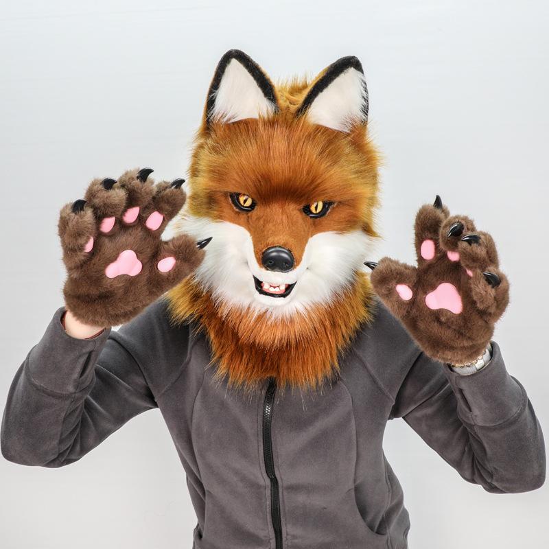 Animal Wolf Mask Cosplay Costume Accessories Furry Faux Fur Dog Fox Full Head Therian Masks Anime Dress Up Party Cosplay Props