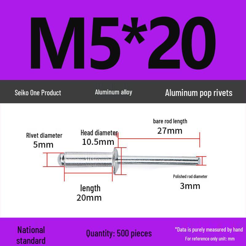 Aluminum Blind Rivets & Nuts - Black Round Head, Extended Shank, M4/M5/M6
