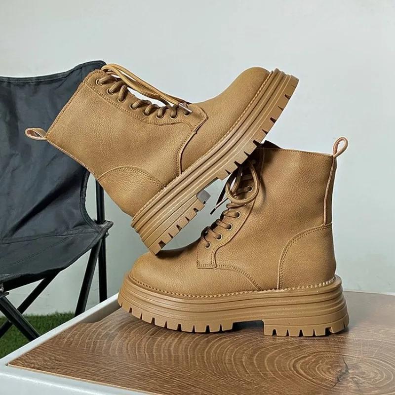 Fashion Shoes for Women 2024 New High-quality Lace Up Women's Boots English Ankle Thick Sole Solid Color Outdoor Daily Women's Boots