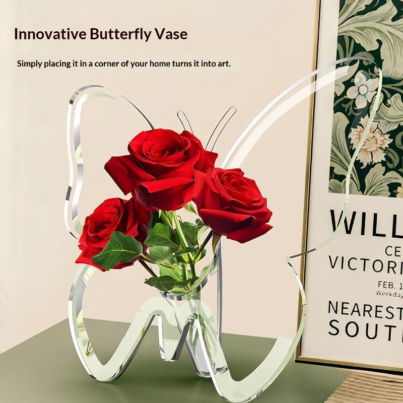 Clear Acrylic Butterfly Shaped Vase Modern High Transparent Hydroponic Container for Aesthetic Home Room Decor one size