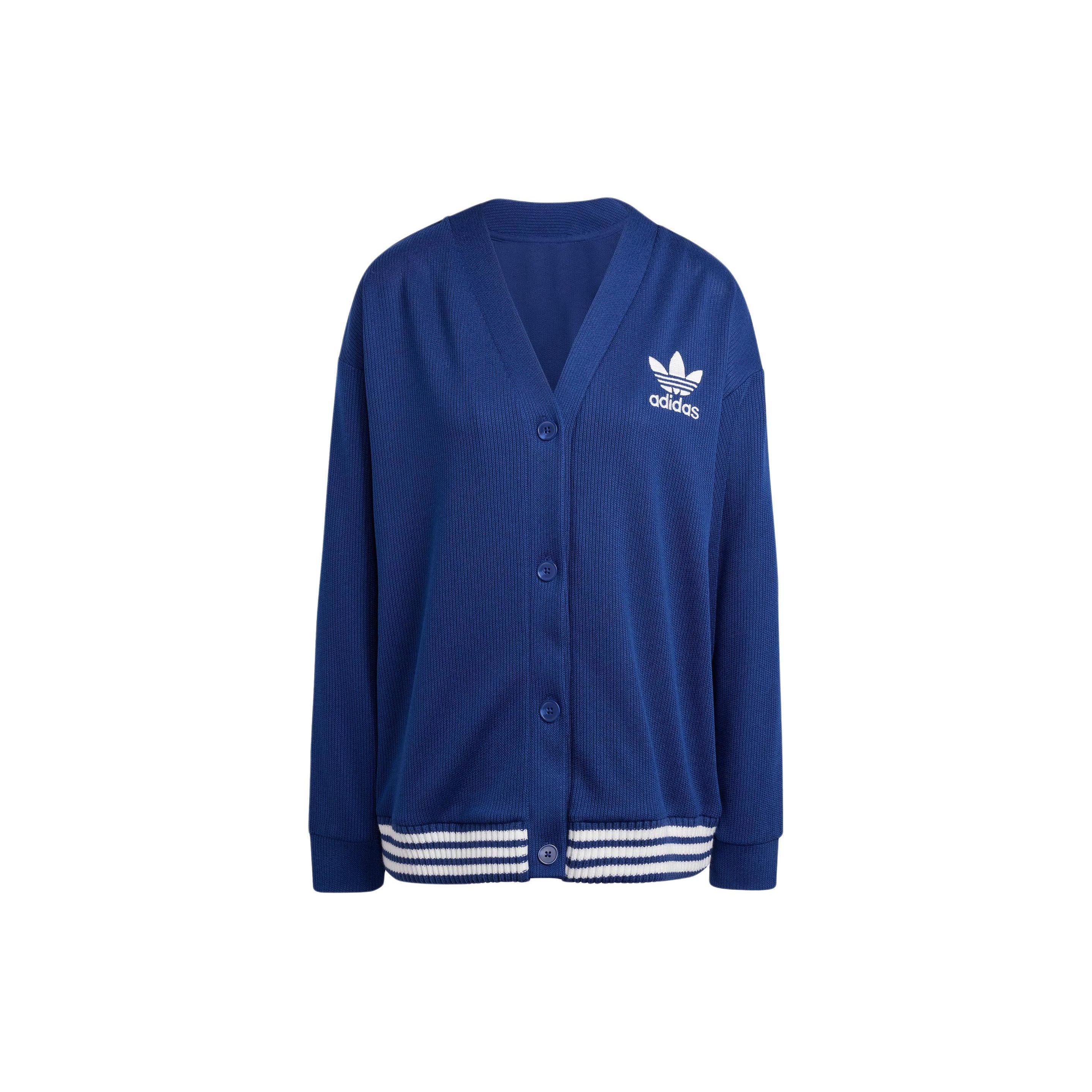 

Adidas Originals Кардиган Три Полоски Цвет Блок Свободный Покрой Длинный Рукав Трикотажный Топ Женские Топы Темно-Синий IR5292 XXS