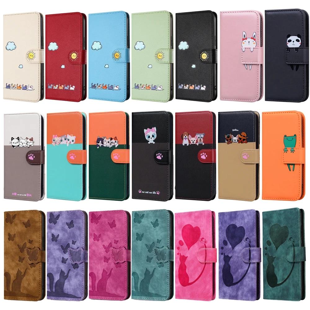 Capa Flip de Couro para Funda Samsung Galaxy A56 A36 A16 A26 A55 A35 A25 A15 A54 A34 5G Capas Carteira Gatinho Fofo 3D Capa de Telefone Mulheres