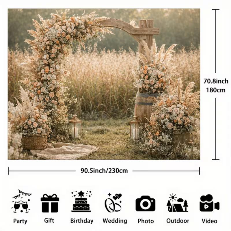 2D Pampas Grass & Peach Floral Wedding Photography Background