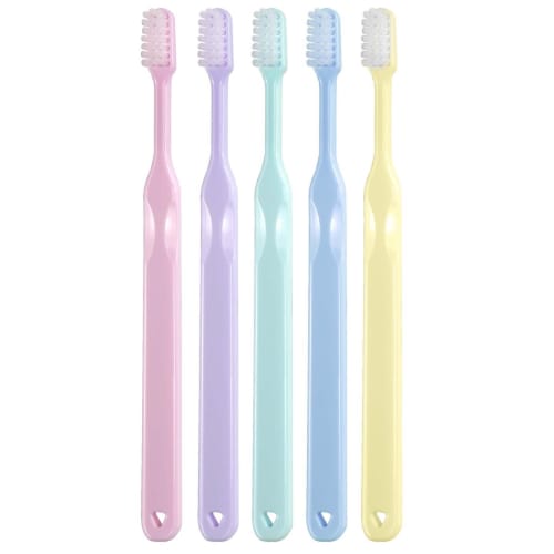 L APIS: Dental Toothbrush, Compact Head, Made in Japan, Long Handle, Flat Pen Grip, Soft Pastel Assortment (5 Brushes), LA-211
