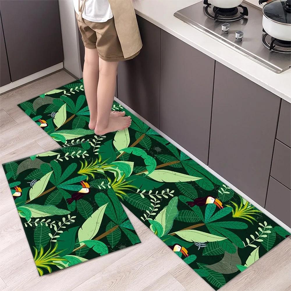 Non-slip Kitchen Carpet Leaves Pattern Rugs for Bedroom Oilproof Home Entrance Door Foot Mat Kitchen Mats for Floor Waterproof
