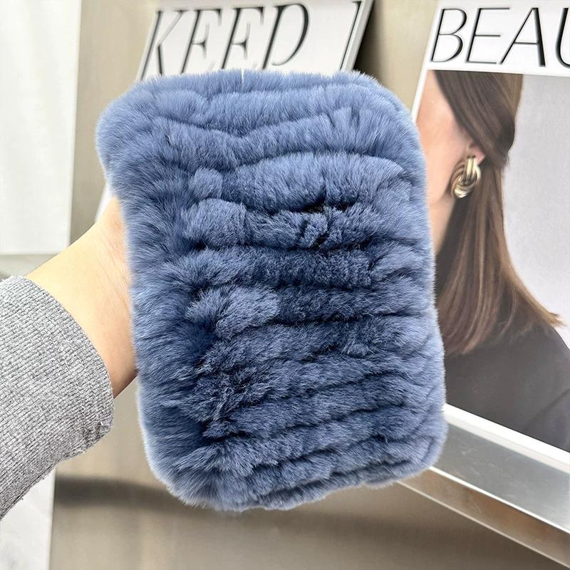 Korean Version of Cute Real Rex Rabbit Hair Neck Cover Winter Elastic Mesh Scarf Headband Versatile Plush Headgear Warm Scarf Women
