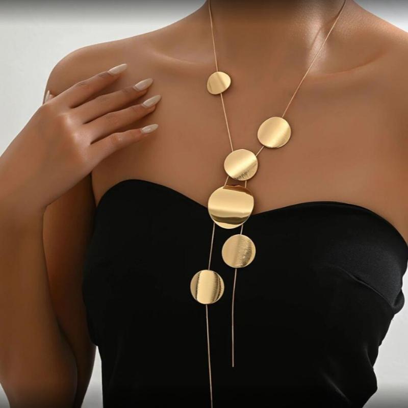 

Мода в Европе и США Темпераментное длинное ожерелье с крупной круглой подвеской Женская индивидуальность Простая цепочка для ключицы
