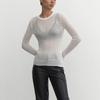 See Through Fashion Λευκό Κομψό ριγέ See Through Γυναικεία μπλουζάκια Μακρυμάνικα T-Shirts Tees Skinny Club Ρούχα για πάρτι