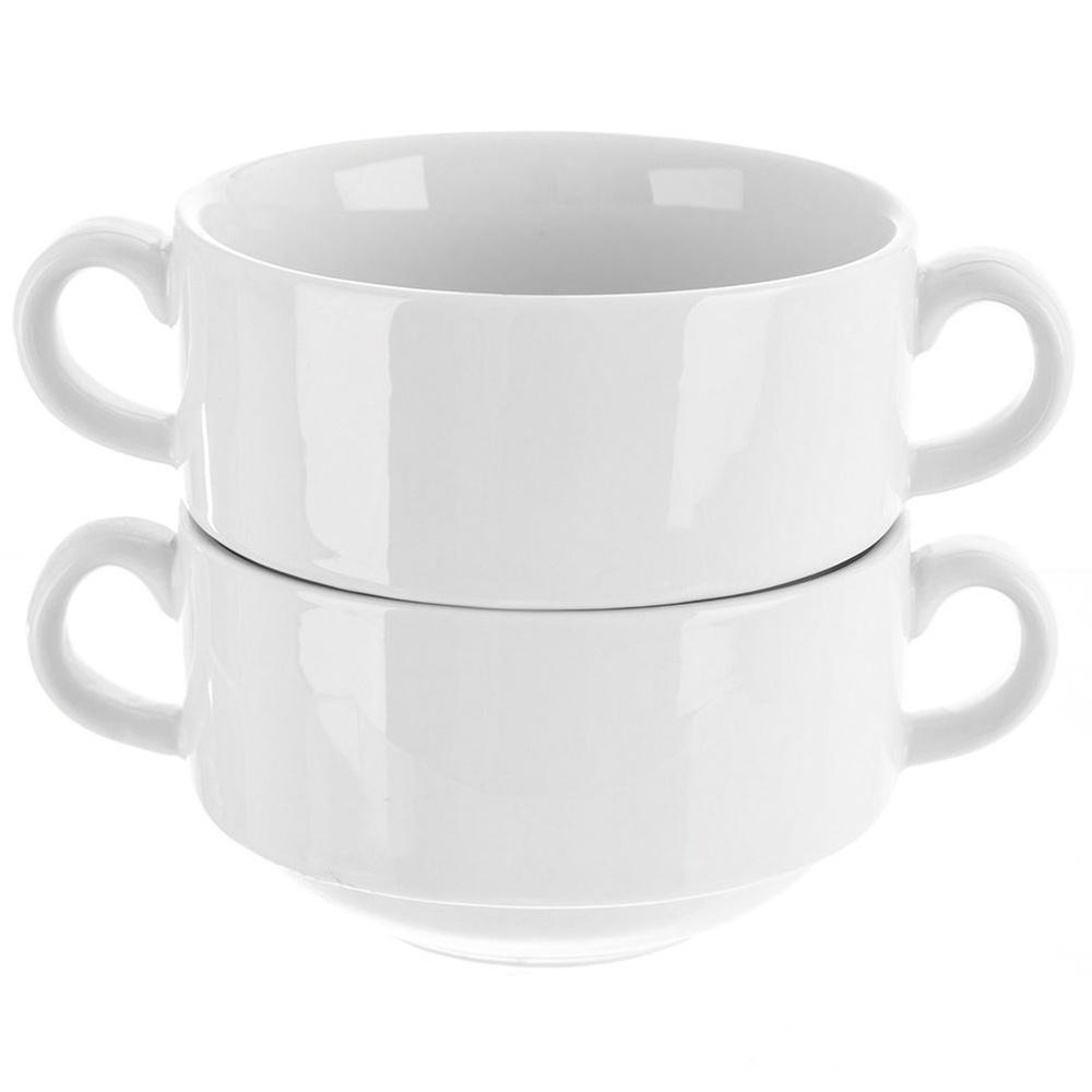 Bouillon Bowl White Bowl for Soup or Goulash with Handles 290 ml