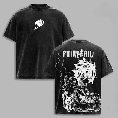 Fairy Tail Anime Natsu Dragneel Graphic T-shirt Vintage Washed Oversized T Shirt Men Women Clothing Cotton Short Sleeve Tees