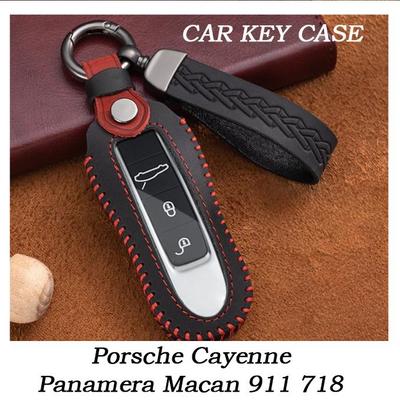 Handmade Genuine Leather Car Fob Key Case Holder Cover Smart Remote Protector Shell For Porsche Cayenne Panamera Macan 911 718