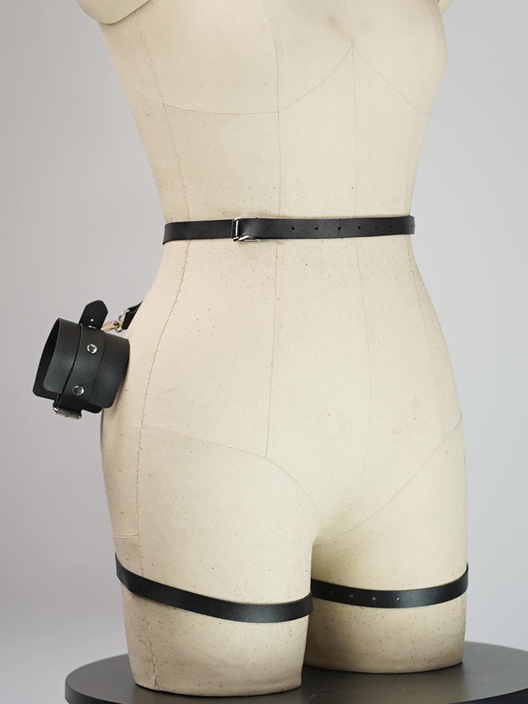 Women Sexy PU Harneess Waist Belt Set, Leg Harness Thigh Restraint Restraint Harness Gothic Lingerie Fetish Harness Belt.