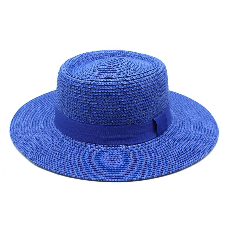 20 Color Summer Beach Sun Hats For Women Man Foldable Round Flat Top Big Brim Straw Hat Solid Color Outdoor Holiday Visor Caps