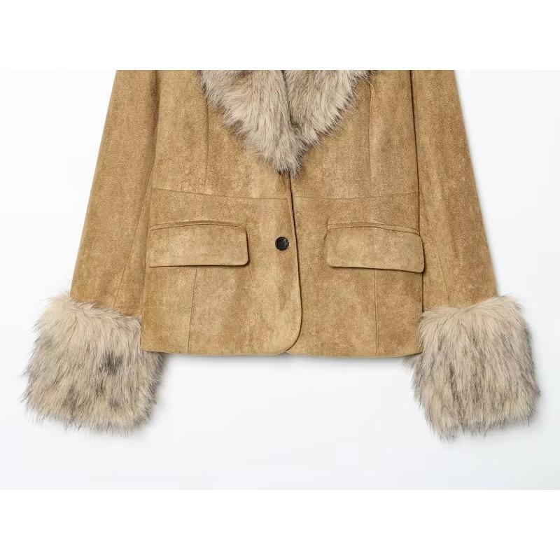 Faux Fur Suede Blazers Women Faux Leather Women's Tailoring Blazers Winter Blazer Fitted Coats Jacket