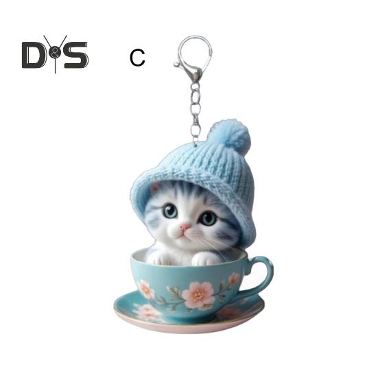 Cartoon Cat Acrylic Pendant Hanging Ornament High Durability Easy To Hang Decorative Car Rearview Mirror Keychain Pendant