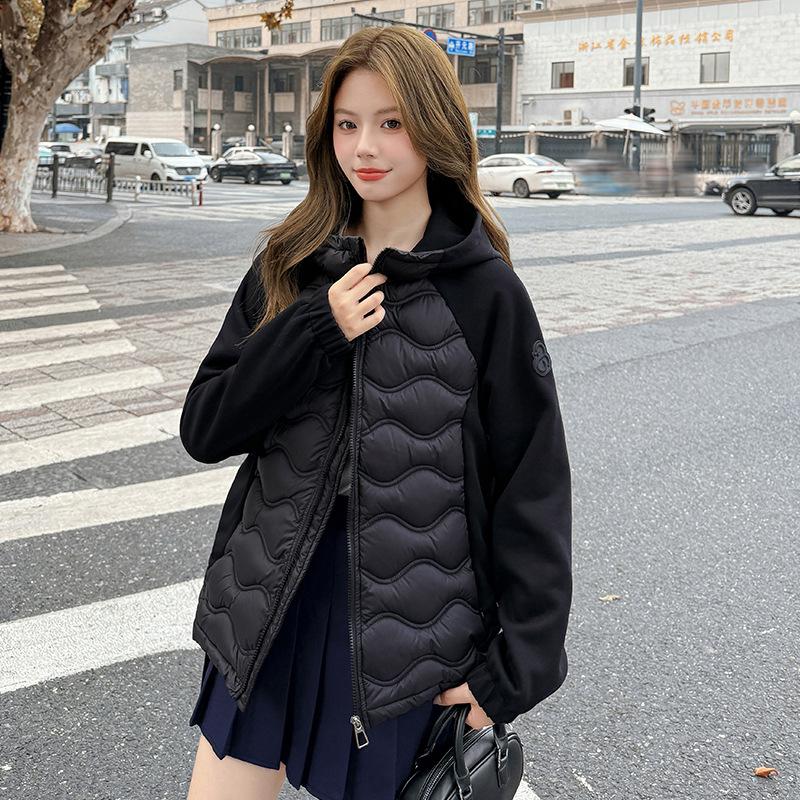 Splicing down cotton-padded clothes short winter new fashion hooded loose cotton-padded clothes jacket cotton-padded jacket