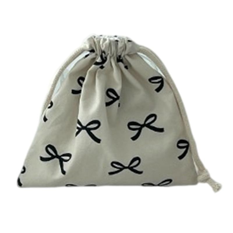 

Cute Ribbon Bowknot Drawstring Pouch Versatile Cotton Bowknot Bag with Drawstring Closure for Women s Small Gadgets S білий