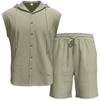 Men Shirt Shorts Two-piece Suit Hooded Sleeveless Shirt Adjustable Elastic Shorts Set Hiking Workout Summer Casual Outfit
