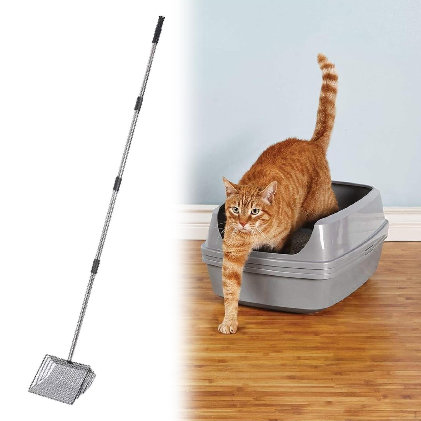 

Cat Litter Extended Handle Cleaning Tool Premium Stainless Steel Versatile Metal Pooper Lifter чорний