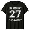 Life Begins At 27 27th Birthday Mens T-Shirt Womens Tee Graphic Unisex Top